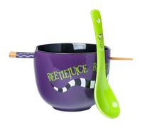 Silver Buffalo Beetlejuice Sandworm Ceramic Ramen Noodle Rice Bowl with Chopsticks and Spoon, Microwave Safe, 20 Ounces
