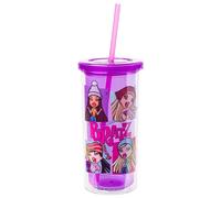 Silver Buffalo Bratz Four Square Logo Purple Plastic Tall Cold Cup with Lid and Straw, 20 Ounces
