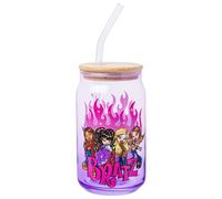 Silver Buffalo Bratz Group Shot Flames Ombre 16 oz Glass Tumbler with Bamboo Lid and Glass Straw