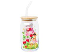 Silver Buffalo Care Bears and Strawberry Shortcake Pairs Scene Pearlescent 16oz Glass Tumbler w Bamboo Lid and Glass Straw
