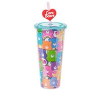 Silver Buffalo Care Bears Featuring Cheer, Share, Wish, Good Luck, Funshine, Grumpy, Friend, Bedtime, Harmony, and Love-A-Lot Plastic Cold Cup with Lid and Topper Straw, 24 Ounces
