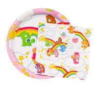 Silver Buffalo Care Bears Featuring Grumpy, Good Luck, Tenderheart, Love-A-Lot, Friend, Cheer, and Birthday 32 Pack Partyware Disposable Paper Plates and Napkins