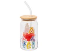 Silver Buffalo Care Bears Featuring Tenderheart, Cheer, Grumpy, Share, Bedtime, and Funshine Bear Glass Jar Tumbler with Bamboo Lid and Glass Straw, 16 Ounces