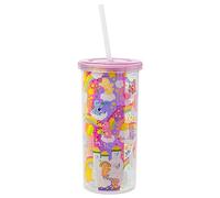 Silver Buffalo Care Bears Rainbow Stars Featuring Funshine Bear, Grumpy Bear, Cheer Bear, Tenderheart Bear Iridescent Plastic Tall Cold Cup with Lid and Straw, 20 Ounces