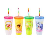 Silver Buffalo Care Bears Strawberry Shortcake Color Change Plastic Tumbler 4 Pack Featuring Orange Blossom Lemon Meringue Cheer Funshine Friend Blueberry Muffin Grumpy, 24 Ounces