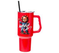 Silver Buffalo Chucky Wanna Play Stainless Steel Tumbler with Handle and Straw, Fits in Standard Cup Holder, 40 Ounces