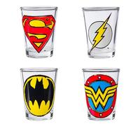 Silver Buffalo DC Comics Sketch Logos 4pc. 1.5oz. Mini Glass Set 4x1
