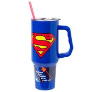 Silver Buffalo DC Comics Superman Logo Stainless Steel Tumbler with Handle and Straw, Fits in Standard Cup Holder, 40 Ounces
