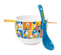 Silver Buffalo Disney Donald Duck Expressions Ceramic Ramen Noodle Rice Bowl with Chopsticks and Spoon, Microwave Safe, 20 Ounces