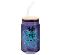 Silver Buffalo Disney Haunted Mansion “Foolish Mortals” Featuring Madame Leota Glass Jar Tumbler with Bamboo Lid and Glass Straw, 16 Ounces