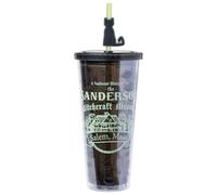 Silver Buffalo Disney Hocus Pocus Sanderson Museum Glow in the Dark Plastic Cold Cup with Lid and Straw Topper, 24 Ounces