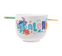 Silver Buffalo Disney Lilo and Stitch Aloha Tropical Ceramic Ramen Noodle Rice Bowl with Chopsticks, Microwave Safe, 20 Ounces