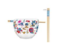 Silver Buffalo Disney Lilo and Stitch Featuring Stitch and Scrump in Disney Character Costumes Ceramic Ramen Noodle Rice Bowl with Chopsticks, Microwave Safe, 20 Ounces