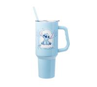 Silver Buffalo Disney Lilo and Stitch Minimalistic Design Ocean and Tropical Stainless Steel Tumbler with Handle and Straw, Fits in Standard Cup Holder, 40 Ounces