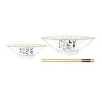 Silver Buffalo Disney Mickey and Minnie Mouse Chinese Calligraphy Ceramic Ramen Noodle Rice Bowl with Chopsticks, Microwave Safe, 30 Ounces