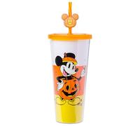 Silver Buffalo Disney Mickey Mouse Halloween Costume Jack-O-Lantern Candy Corn Plastic Cold Cup with Lid and Straw Topper, 24 Ounces