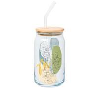 Silver Buffalo Disney Mickey Mouse Sketches Abstract Glass Jar Tumbler with Bamboo Lid and Glass Straw, 16 Ounces