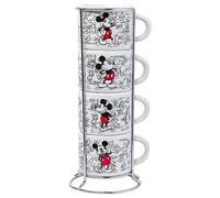 Silver Buffalo Disney Mickey Mouse Vintage Sketches Art 4pc Stackable Ceramic Espresso Small Cup Set, 3 Ounces