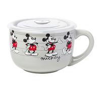 Silver Buffalo Disney Mickey Sketch Line Up Ceramic Soup Mug with a Vented Plastic Lid, 24 Ounces