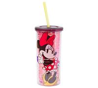 Silver Buffalo Disney Minnie Mouse Flirty Eyes Plastic Tall Cold Cup w/Lid and Straw, 20 Ounces