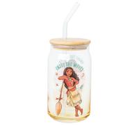 Silver Buffalo Disney Moana Enjoy The Waves Glass Jar Tumbler with Bamboo Lid and Glass Straw, 16 Ounces