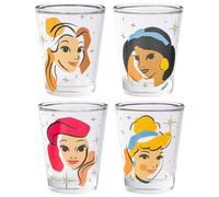Silver Buffalo Disney Princess Abstract Faces Sparkle 4-Pack Mini Glass Set, 1.5 Ounces