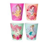 Silver Buffalo Disney Princess Featuring Belle, Snow White, Ariel, and Cinderella Floral 4 Pack Plastic Mini Cup Set, 1.5 Ounces