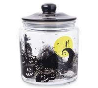 Silver Buffalo Disney Tim Burton Nightmare Before Christmas Moon Hill Graveyard Scene Jack Skellington and Sally Glass Cookie Snack Candy Jar with Lid (Small)