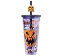 Silver Buffalo Disney Tim Burton's Nightmare Before Christmas Halloween Jack O-Lantern and Candy Featuring Jack Skellington Plastic Cold Cup with Lid and Straw Topper, 24 Ounces