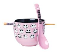 Silver Buffalo Disney Tim Burton's Nightmare Before Christmas Jack Skellington Different Emotions Faces Ceramic Ramen Noodle Rice Bowl with Chopsticks and Spoon, Microwave Safe, 20 Ounces