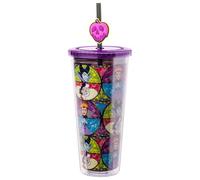 Silver Buffalo Disney Villains Featuring Cruella de Vil, Maleficent, Ursula, and The Evil Queen Glitter Plastic Cold Cup with Lid and Straw Topper, 24 Ounces