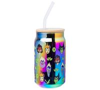 Silver Buffalo Disney Villains Glass Jar with Lid Bamboo and Glass Straw - Ursula, Evil Queen and Hades - 473ml