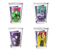 Silver Buffalo Disney Villains Playing Cards Featuring Cruella De Vil, Ursula, The Evil Queen, and Maleficent 4 Pack Mini Glasses, 1.5 Ounces
