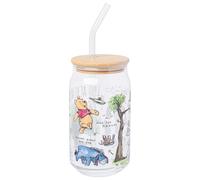 Silver Buffalo Disney Winnie The Pooh 100 Acre Wood Featuring Eeyore and Tigger Glass Jar Tumbler with Bamboo Lid and Glass Straw, 16 Ounces