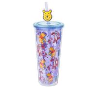 Silver Buffalo Disney Winnie the Pooh Best Adventures Featuring Tigger, Piglet, and Eeyore Plastic Cold Cup with Lid and Topper Straw, 24 Ounces