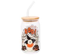 Silver Buffalo Disney Winnie The Pooh Halloween Spooky Boo Witch Hat Jack-o-Lantern Glass Jar Tumbler with Bamboo Lid and Glass Straw, 16 Ounces