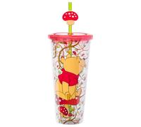 Silver Buffalo Disney Winnie The Pooh Mushrooms Plastic Cold Cup with Lid and Straw Topper, 24 Ounces