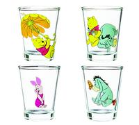 Silver Buffalo Disney Winnie the Pooh Retro Groovy Featuring Eeyore and Piglet 4 Pack Mini Glass Set, 1.5 Ounces