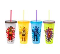 Silver Buffalo Five Nights at Freddy's 4 Pack Color Changing Plastic Tumblers Featuring Freddy Fazbear, Bonnie, Chica, and Foxy, 24 Ounces