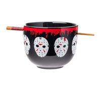 Silver Buffalo Friday The 13th Dripping Blood Jason Voorhees Ceramic Ramen Noodle Rice Bowl with Chopsticks, Microwave Safe, 20 Ounces