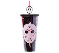 Silver Buffalo Friday The 13th Plastic Cold Cup with Lid and Straw Topper, 24 Ounces