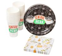 Silver Buffalo Friends Central Perk Logo Party Supplies, Party Pack Paper Plates Cups Napkins, 60-Pieces,Black/White