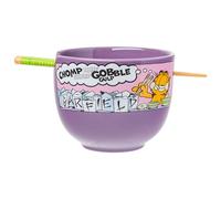 Silver Buffalo Garfield Eating Takeout Ceramic Ramen Bowl with Chopsticks 20 Ounces