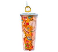 Silver Buffalo Garfield Junk Food Pattern Plastic Cold Cup with Lid and Straw Topper, 24 Ounces