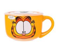 Silver Buffalo Garfield Never Trust a Smiling Cat Ceramic Soup Mug with Vented Plastic Lid, 24 Ounces