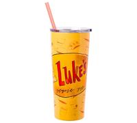 Silver Buffalo Gilmore Girls Double Walled Stainless Steel Tumbler with Straw Featuring Luke's Logo, 22 Ounces