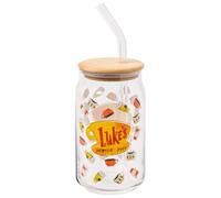 Silver Buffalo Gilmore Girls Luke's Diner Logo Glass Tumbler with Bamboo Lid and Glass Straw, 16 Ounces