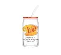 Silver Buffalo Gilmore Girls Show, Glass Tumbler with Plastic Lid, 16oz | Good Strong Coffee, Includes Straw, 0.47 Liters