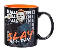 Silver Buffalo Halloween II Slay All Day Scary Ceramic Mug with Sculpted Handle, 20 Ounces