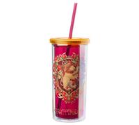 Silver Buffalo Harry Potter Gryffindor Floral Crest Plastic Tall Cold Cup with Lid and Straw, 20 Ounces